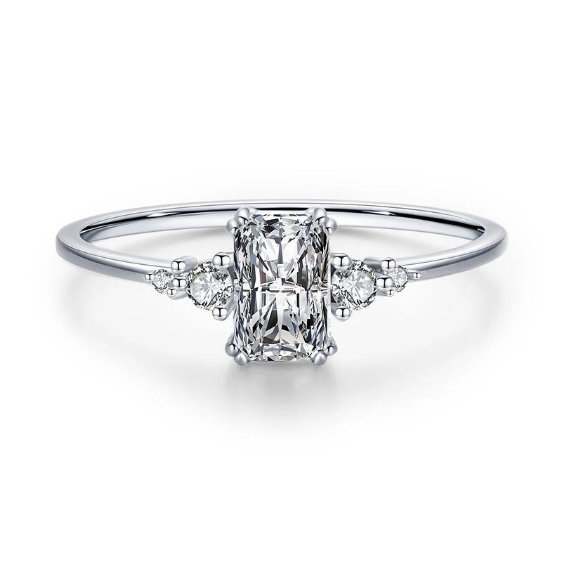 Rectangle Dazzling Ring Solid 925 Sterling Silver Clear Cubic Zirconia Finger Rings For Women Wedding Fine Jewelry Anel