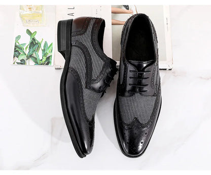 Men's Dress Shoes Leather Ventilation Lace-Up Fashion Bullock Men Shoes Formal Business Casual Spring Summer New