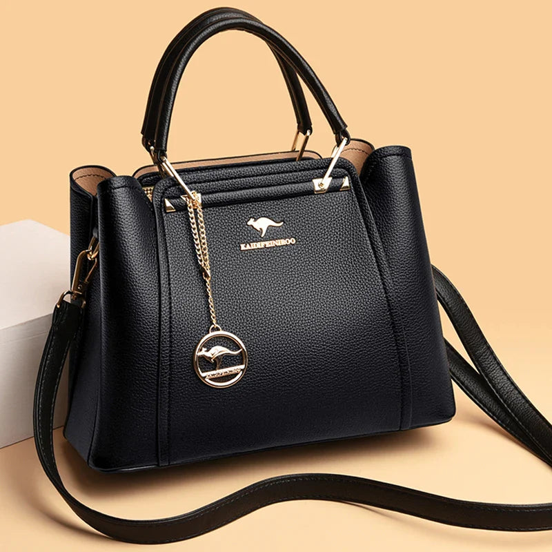 Bolsas de Luxo Femininas Bolsas de Grife 3 Camadas Couro Macio Ombro Transversal Sacola Feminina Grande Capacidade Compras Mensageiro Tote