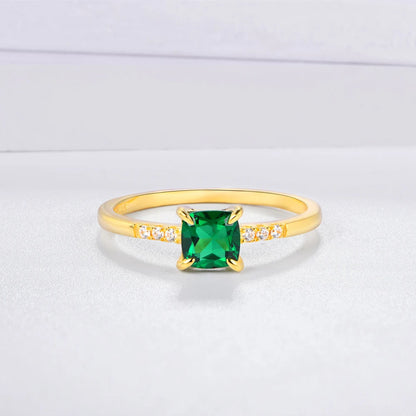 100% 925 Sterling Silver 18K Yellow Plated Ring Emerald Gemstone Wedding Party Vintage For Women Fine Jewelry Wholesale