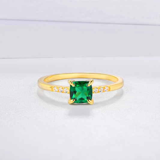 100% 925 Sterling Silver 18K Yellow Plated Ring Emerald Gemstone Wedding Party Vintage For Women Fine Jewelry Wholesale