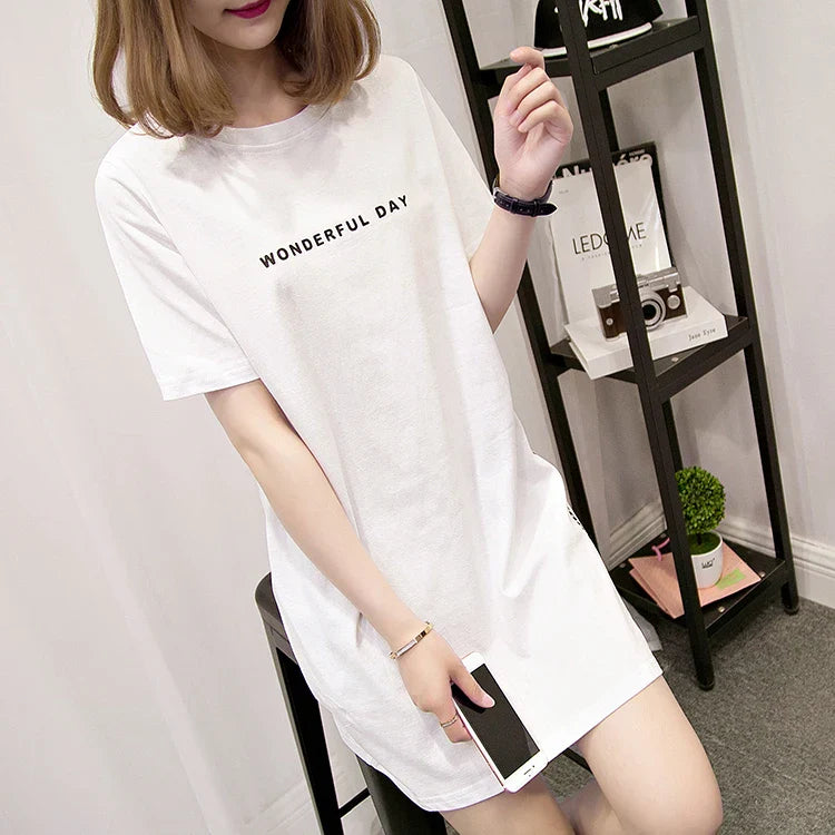 T shirts Summer Women Loose Slit Femme Tops  Tshirt Short sleeve Ladies t-shirt