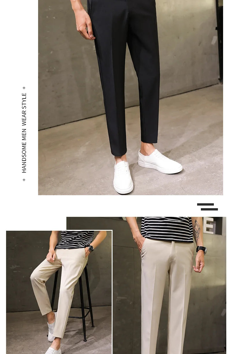 Spring Summer Men's Casual Pants Ankle Length Straight Classic Simplicity Solid Color Comfortable Male Business Pants