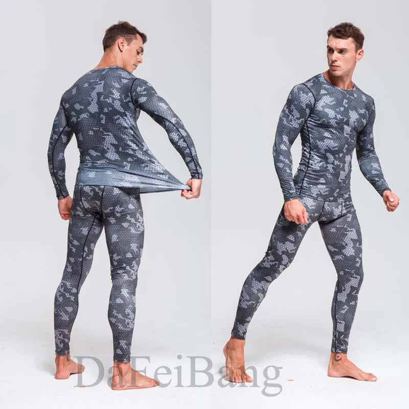 Quick Dry Camouflage Men's Running Sets Compression Sports Suits Skinny Tights Clothes Gym Rashguard Fitness Sportswear Men 2021