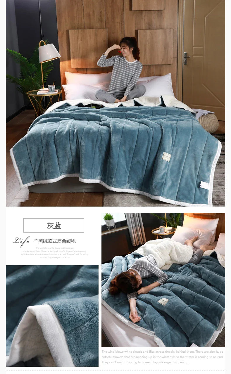 Super Soft Warm Throw Blanket Three-Layer Thick Velvet Solid Color Bedspread Coral Fleece Home Throws Adult Bed Cover Winter