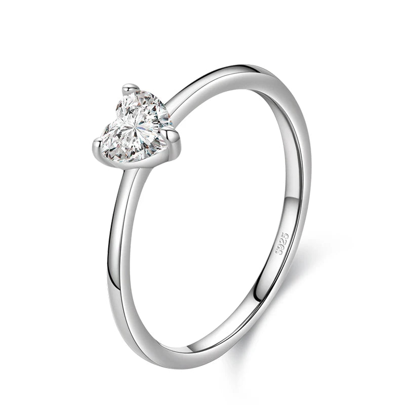 Authentic 925 Sterling Silver Simple Love Heart AAAAA Zirconia Sparkling Finger Ring For Women Female Wedding Jewelry