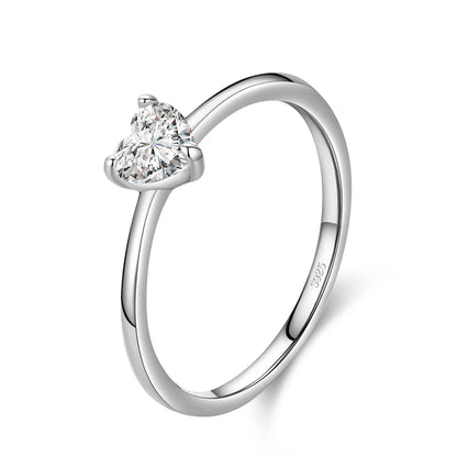 Authentic 925 Sterling Silver Simple Love Heart AAAAA Zirconia Sparkling Finger Ring For Women Female Wedding Jewelry