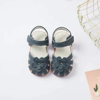 Hot selling little girl flower Sandals kids closed toe princess shoes for summer 3-7years older