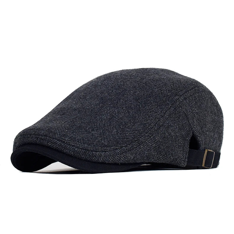 Big Size Newsboy Cap Men Winter Wool Thick Warm Vintage Herringbone Casual