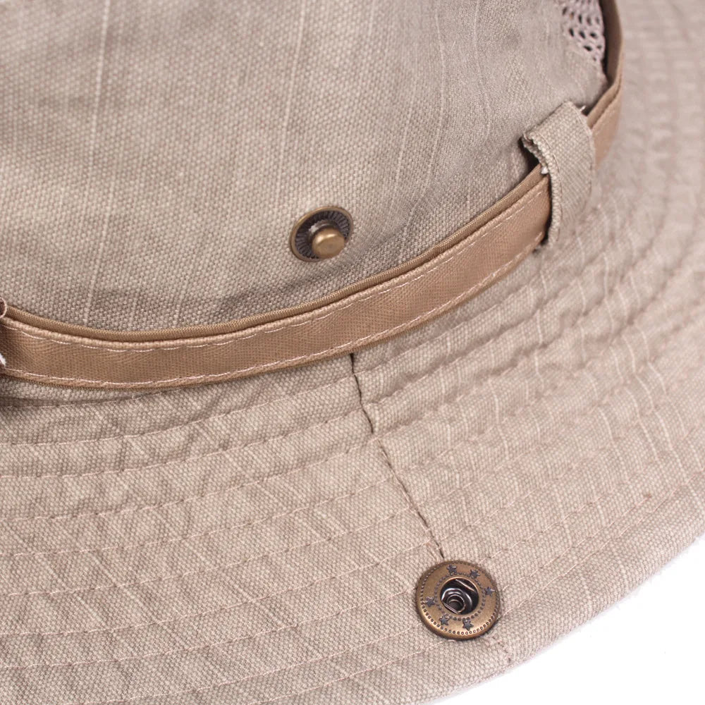 Outdoor Bucket Hat Men Summer Breathable Panama Cap Cotton Jungle Fishing Mesh