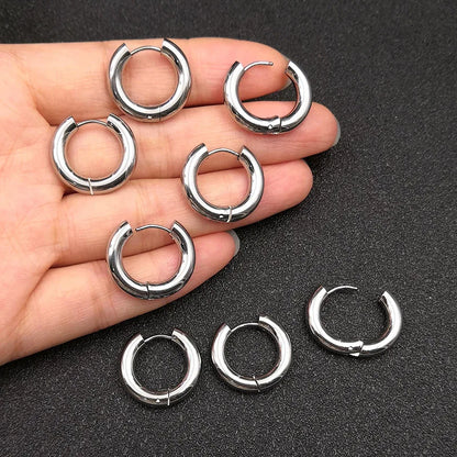 6pcs/lot Thick 3.0mm 4.0mm 5.0mm Stainless Steel Circle Hoop Earrings For Women Girls Gold Silver Color Round Geometry Earrings
