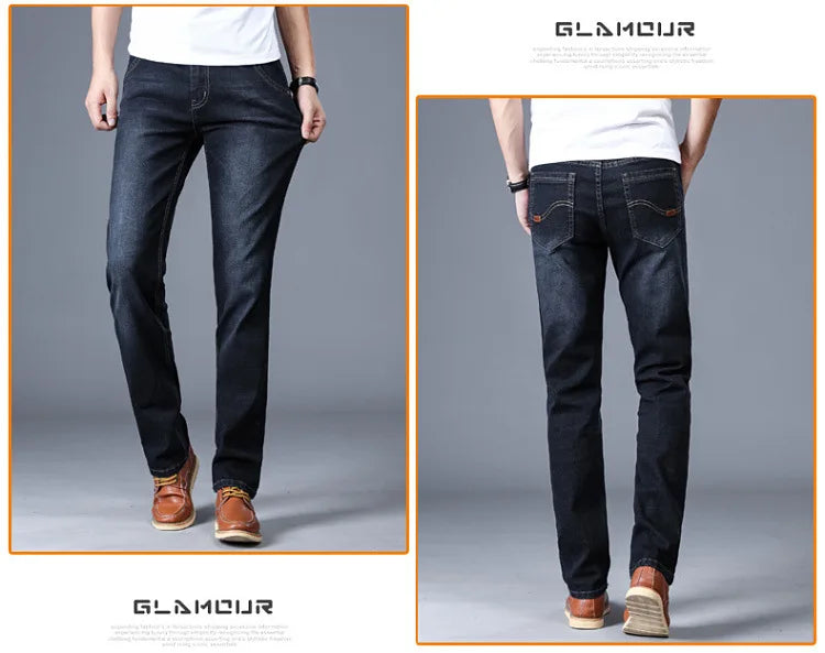 2024 New Men Stretch Jeans Male Classic Elasticity Business Jeans Men Fashion Comfortable Solid Slim Straight Long Denim Pants