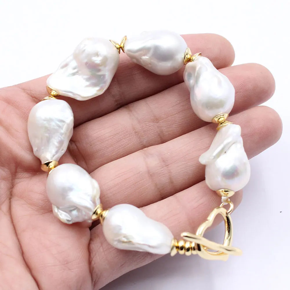 GG Natural Freshwater Cultured White Keshi Baroque Pearl Necklace Bracelet Earrings Sets For Women Lady Fashion