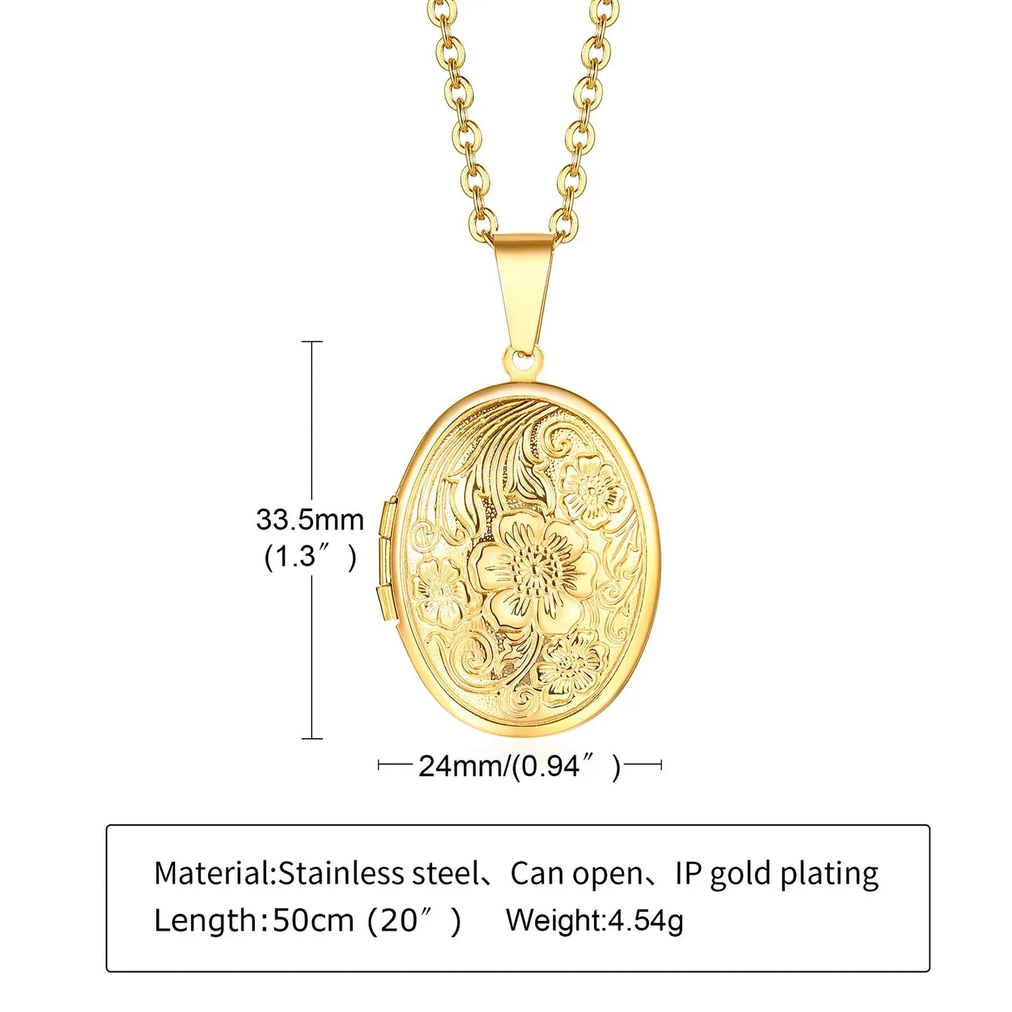 Delicate Floral Oval Heart Locket Pendant Necklaces for Women,Stainless Steel Photo Frame Promise Love Keepsake Gift