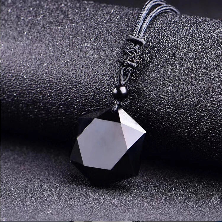 New Fashion Black Obsidian Pendant Necklace Obsidian Star Pendant Lucky Love Crystal Jewelry With Free Rope Drop shipping