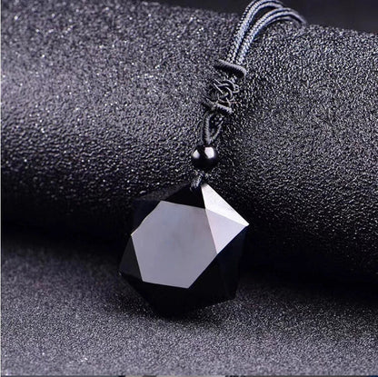 New Fashion Black Obsidian Pendant Necklace Obsidian Star Pendant Lucky Love Crystal Jewelry With Free Rope Drop shipping