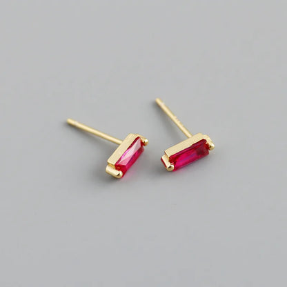 925 Sterling Silver Colorful Square Shiny Zircon Beads Piercing Stud Earrings for Women Fashion Gothic Exquisite Jewelry