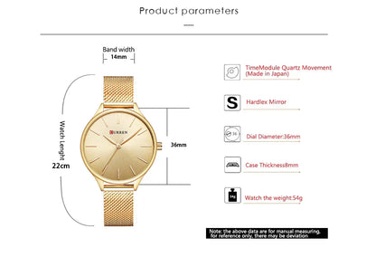 Original Women's Luxury Watch Matte Dial Japanese Quartz Movement Stainless Steel Mesh Strap with Box