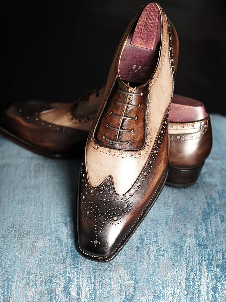 Fiddle-Back Beveled Waist Mens Dress Shoes Real Leather High Quality Wedding Shoes Formal Italian Design Shoes Handmade OX54