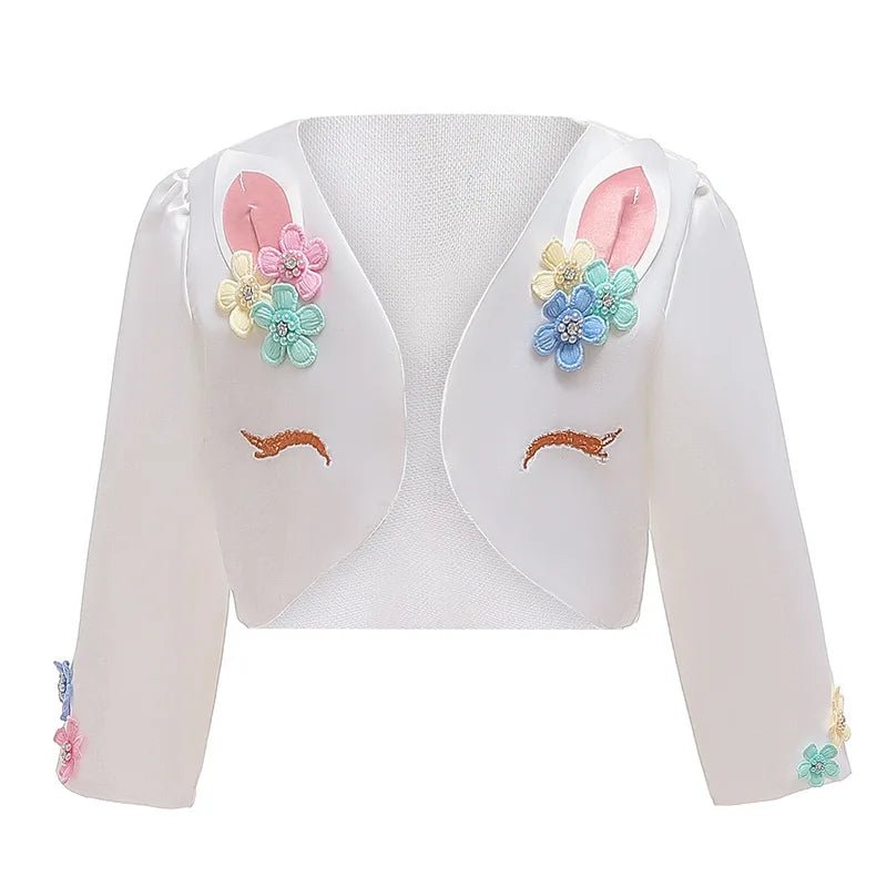 Vestido Longo de Festa de Casamento Unicórnio Arco-Íris para Menina Vestido de Performance de Dança de Personagem de Unicórnio para Festa de Aniversário de Menina Conjunto de Três Peças