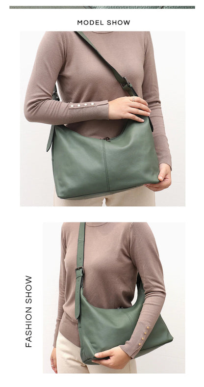 Luxury Women Cowhide Crossbody Bag Large Casual Shoulder Purse Wide Strap Handbag Female Daily 100% Genuine Leather Hobo Sack