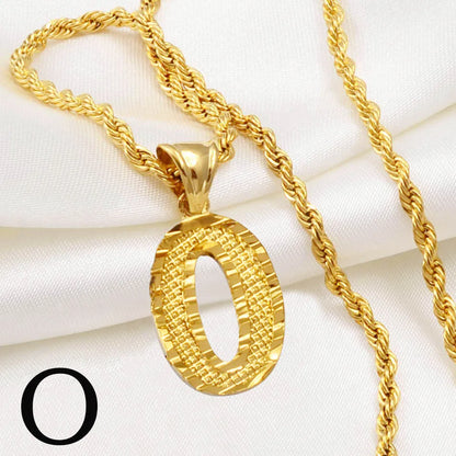 A-Z Letters Necklaces Women Men Gold Plated Initial Pendant Rope Chain English Letter Jewelry Alphabet African #058002B