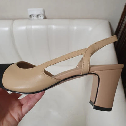 Meotina Low Heels Real Leather Slingbacks Shoes Women Square Toe Pumps Thick Heel Shoes Brand Design Lady Footwear 2023 Size 40