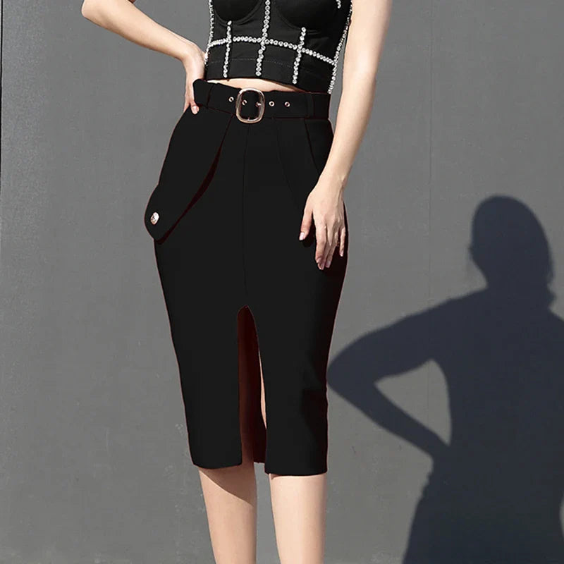 Sexy Bodycon Women's High Waist Bandage Skirt Knee Length Midi Pencil Office Party Club Elegant Skirts Clothing