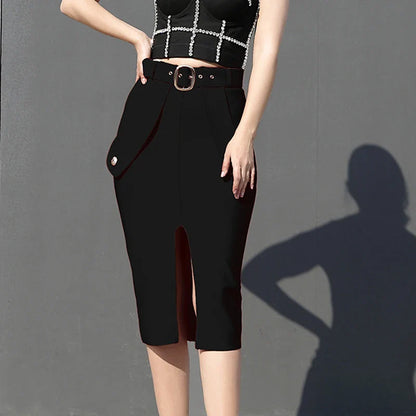Sexy Bodycon Women's High Waist Bandage Skirt Knee Length Midi Pencil Office Party Club Elegant Skirts Clothing