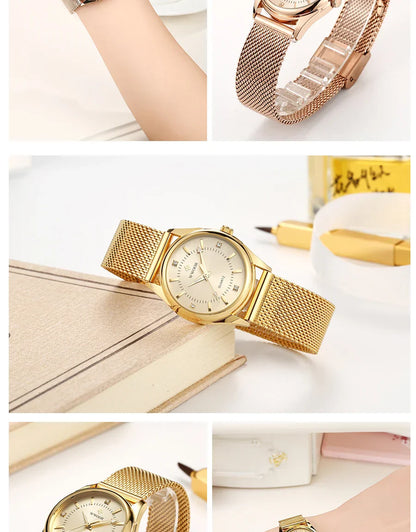 Luxury Brand Dress Gold Watch Ladies Elegant Diamond Small Quartz Wrist Watches For Women Steel Mesh Clock zegarek damski