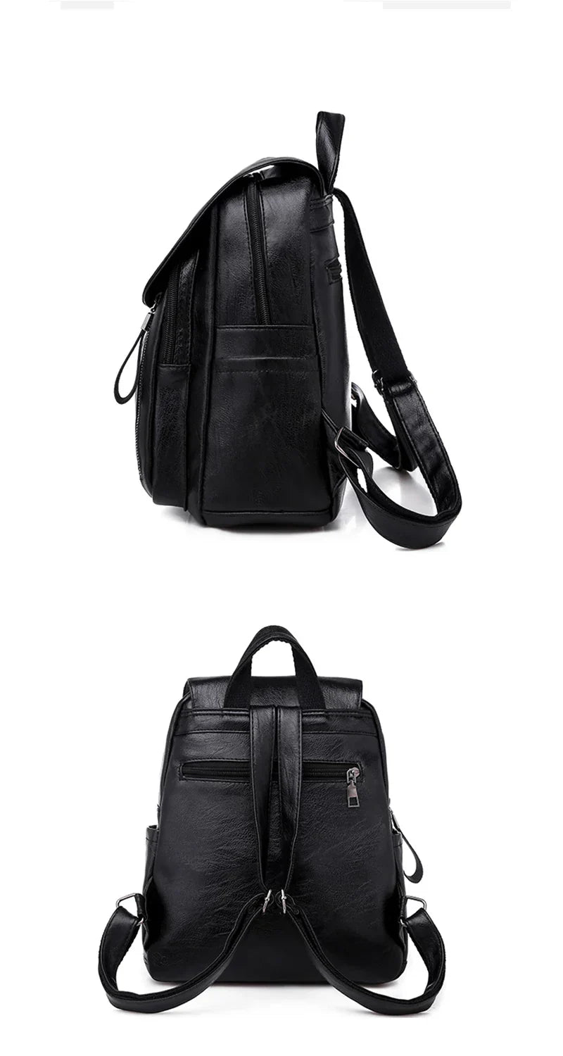 Luxury Backpack For Women Soft PU Leather Backpack Travel Large Capacity School Bag Double Zipper Business Knapsack
