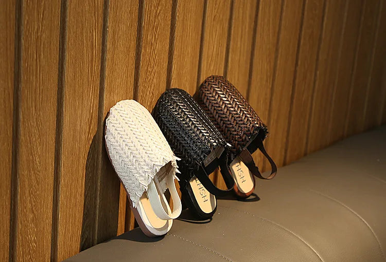Spring Summer Girls Shoes Weaven Knitted Design Children Flat Shoes Kids Summer Sandals Princess Sweet Soft Fashion For Toddlers