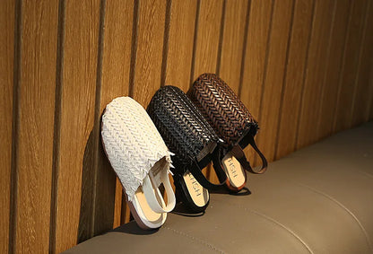 Spring Summer Girls Shoes Weaven Knitted Design Children Flat Shoes Kids Summer Sandals Princess Sweet Soft Fashion For Toddlers