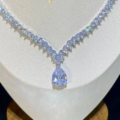 Classic Water Drop Pendant Crystal Necklace For Women, Cubic Zirconia Bridal Wedding 2 Piece Jewelry Set X0178