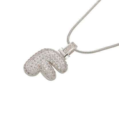 1.25x500mm Fat and lovely crystal brass silver color  letter necklace for women friends birthday gift model: VL34