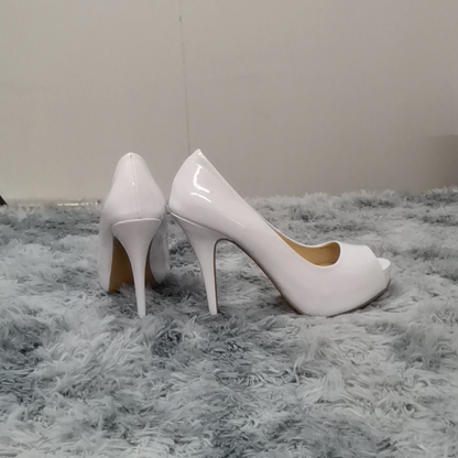 Women Pumps Sexy Open Toe 12cm Thin Heel Platform Patent Leather High Heels Gladiator Party Dress Wedding Shoes