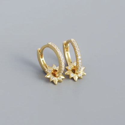 925 Sterling Silver Earring Zircon Sun Flower Ear Ring Geometric Style Water Drop Ear Bone Cute Temperament Woman Girl Ear Jewel