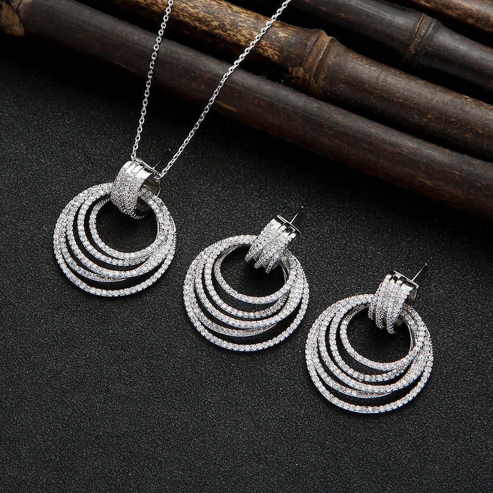 New Designer Luxury Twist Lines Geometry Cubic Zircon Engagement Dubai Naija Bridal Necklace Earring Jewelry Set D1396
