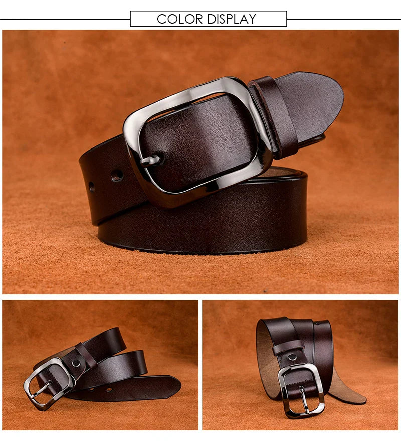 3.2cm Genuine Leather Belt for Women Natural Cowhide Metal Buckle Casual Jeans Trousers Belt Female Waistband Gifts