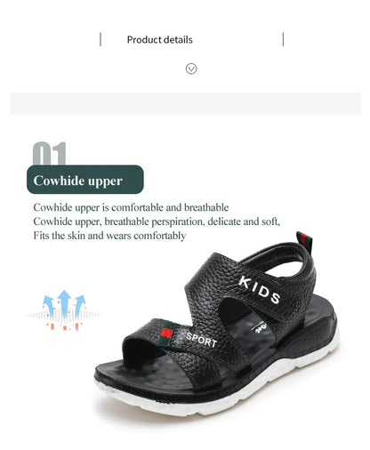 Children Sandals 2023 Summer New Fashion Boys Geniune Leather Sandals Kids Soft Bottom Non-slip Beach Sandals