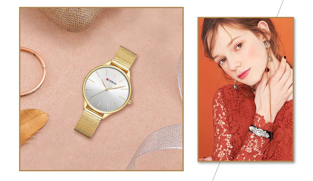 Original Women's Luxury Watch Matte Dial Japanese Quartz Movement Stainless Steel Mesh Strap with Box