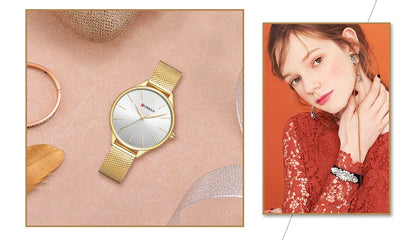 Original Women's Luxury Watch Matte Dial Japanese Quartz Movement Stainless Steel Mesh Strap with Box