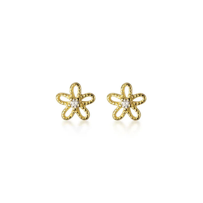 Real 100% 925 Sterling Silver Cute Sweet Hollow Mini Small Flower Geometric Stud Earrings for Women Korean Fine Jewelry