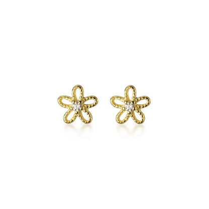 Real 100% 925 Sterling Silver Cute Sweet Hollow Mini Small Flower Geometric Stud Earrings for Women Korean Fine Jewelry