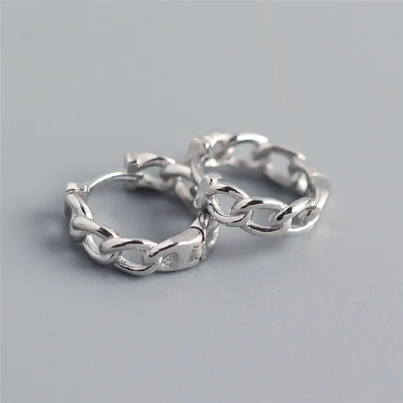 Real 100% 925 Sterling Silver Punk Hip-Hop Link Chain Gothic Studs Earrings for Fashion Women Jewelry Accessories 2022