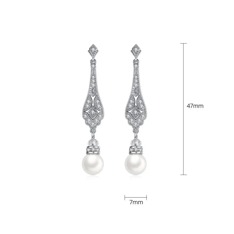 Pave Setting Fashion CZ Crystal Pearl Women Girls Earring AAA Grade Cubic Zircon Earring Bridal Wedding Dangle Earring