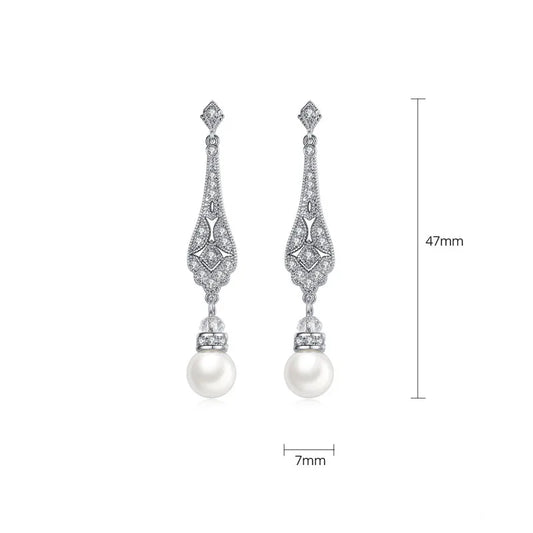 Pave Setting Fashion CZ Crystal Pearl Women Girls Earring AAA Grade Cubic Zircon Earring Bridal Wedding Dangle Earring