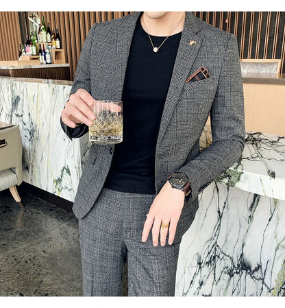 S-7XL Jacket + Pants / Luxurious High -end Brand Solid Color Men's Casual Business Slim Suit Two -piece Suit Groom Wedding Suit
