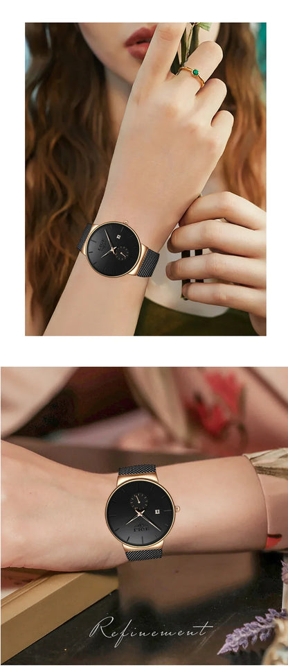 Ultra Thin Fashion Casual Ladies Watches Elegant Luxury Waterproof Business Quartz Watch for Women Gift Auto Calendar Clock
