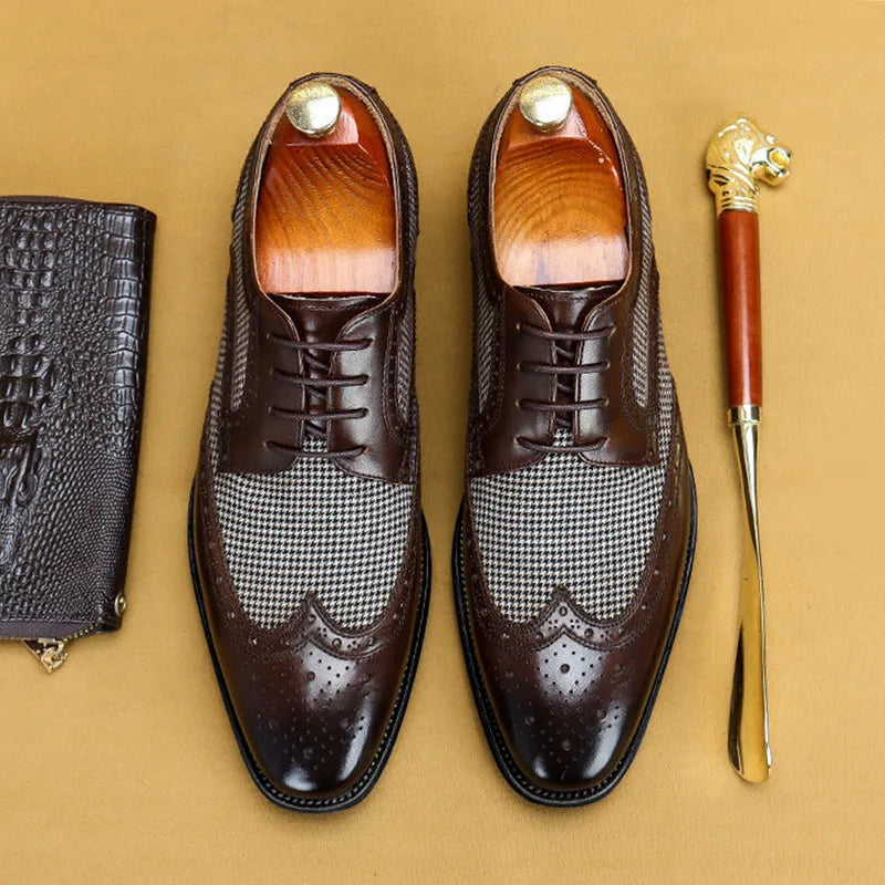 Men's Dress Shoes Leather Ventilation Lace-Up Fashion Bullock Men Shoes Formal Business Casual Spring Summer New